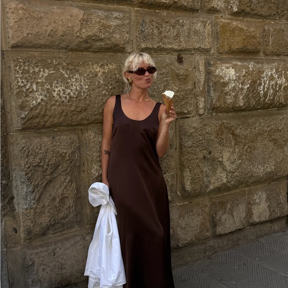 Djerf Dark Mocha Satin Viscose Dress